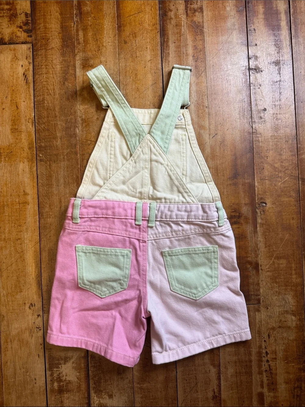 Denim co. Short Overalls size 3 to 4 years Pastel Colorblock cotton 90s Y2K